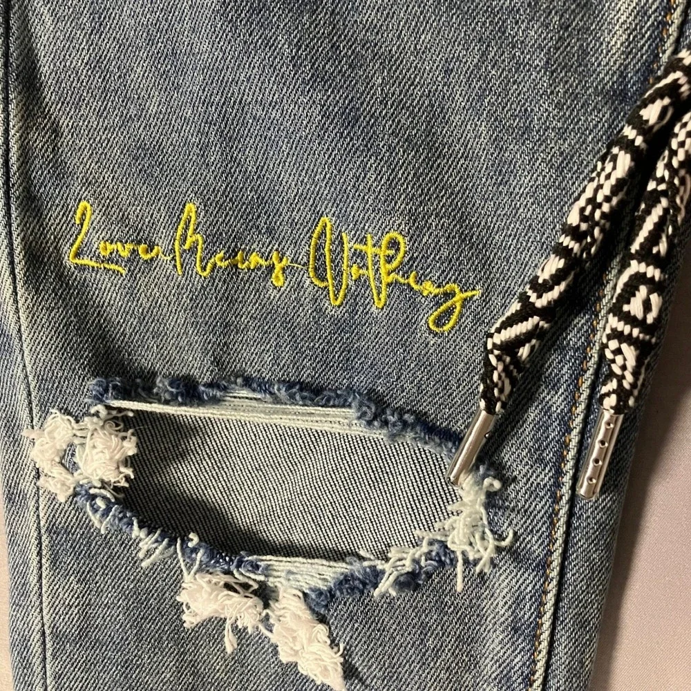 Lifted Anchors Mens 32 Distressed Jeans Customized Tribal Belt LFOD Blue Denim